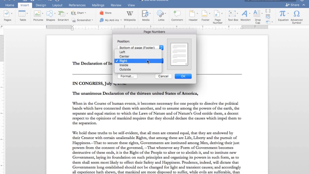 remove a page number from page one in word 16 for mac